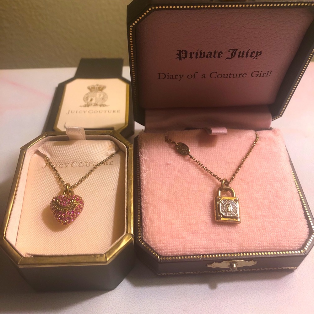 Juicy Couture Pink pave heart & padlock necklace